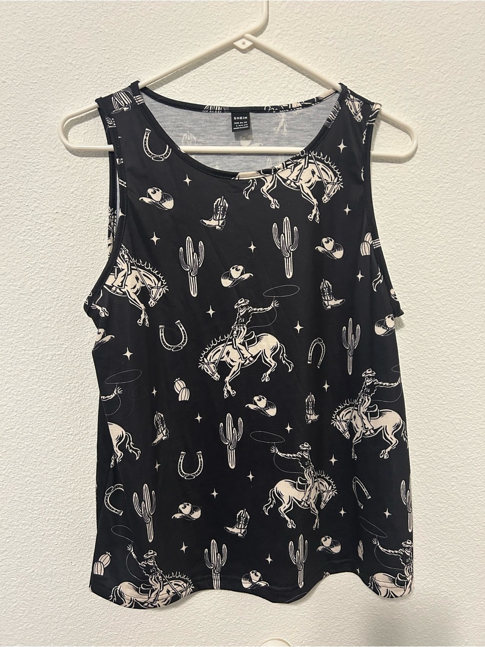 SHEIN Black Tank Top with Cream Western Prints
